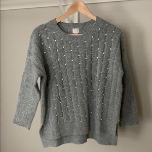 NWT Grey Sweater with Rhinestones and Pearls